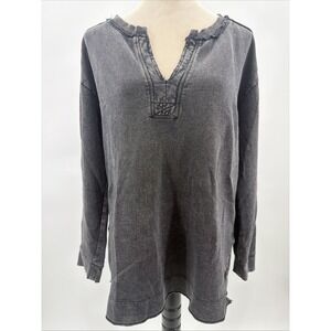 Anthropologie Pilcro Split-Hem Sweatshirt Top Spliced Neck Black Women's Size L